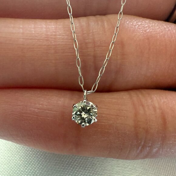 18K White Gold .2CT Diamond Solitaire Pendant Necklace 15.8" Natural Round Stone - Picture 3 of 11